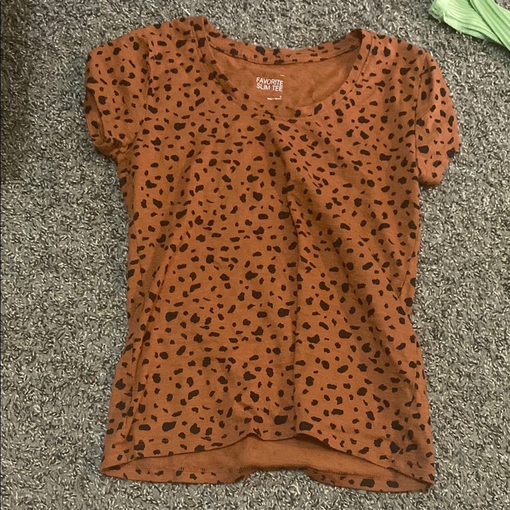 SO Orange and Black Short Sleeve Tee with Leopard Print
